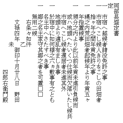 岡部長盛定書書き下し